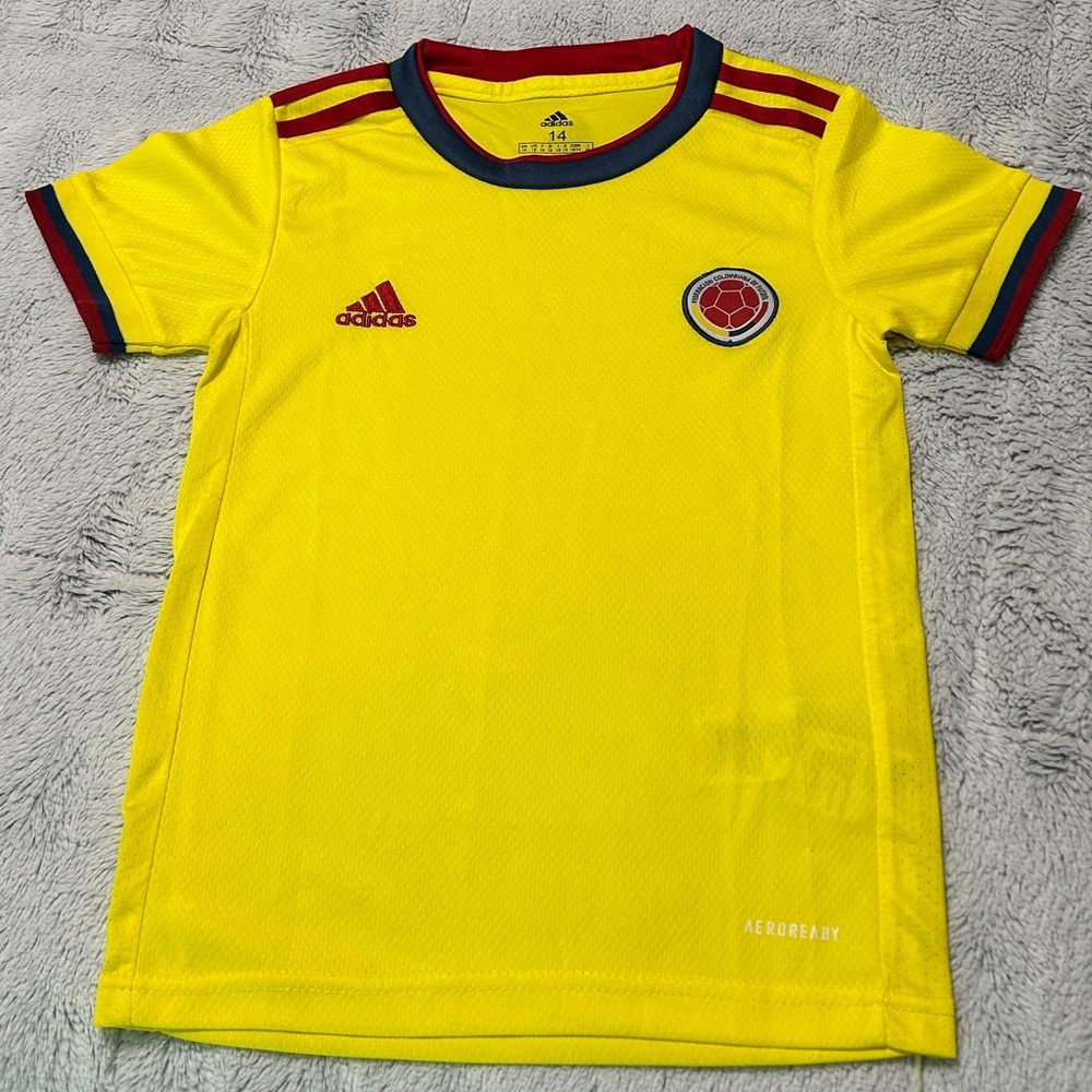 adidas Yellow Colombia Kids Soccer Jersey with Red and Blue Trim - Picture 3 of 16